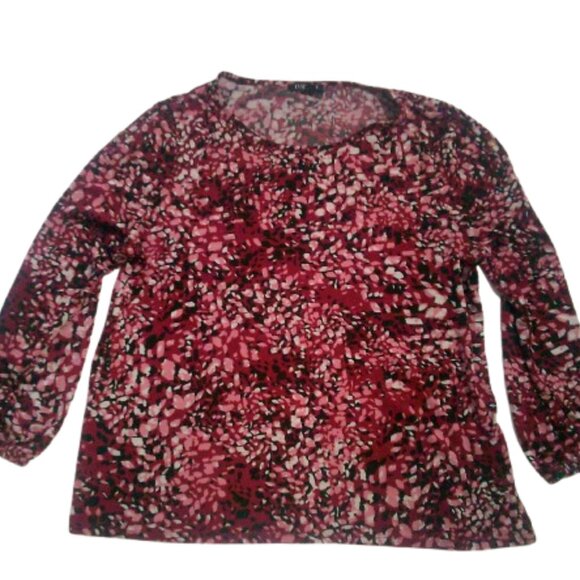 Roz & Ali Stretch Blouse Red Abstract Round Neck Top, Size 1X - Picture 4 of 5